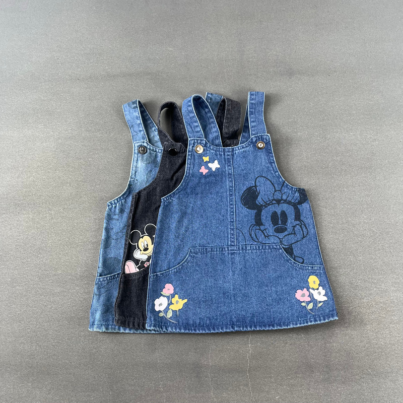 Original americano único bonito dos desenhos animados impresso crianças estilingue vestido saia do bebê meninas Denim ci