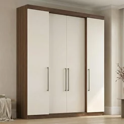 Guarda Roupa Casal 4 Portas e 4 Gavetas Berlim Nogueira/Off White Marrom Nogueira/Off White