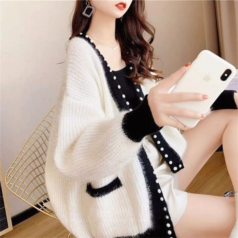 Nova jaqueta feminina início da primavera exterior usar manga comprida estilo ocidental malha Cardigan camisola moda All