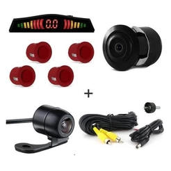 Kit Camera De Re + Sensor De Estacionamento Vermelho