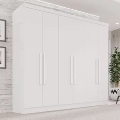 Guarda-Roupa Casal 6 Portas 2 Gavetas França Branco Branco