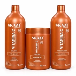 Kit Vegano Skazi Shampoo + Condicionador + Máscara 1Kg Vitamina C Pós Química