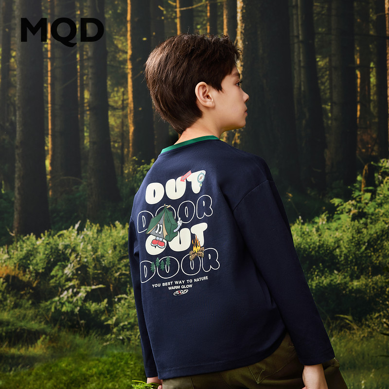MQD roupas infantis menino grande camiseta de manga comprida 25 primavera novo produto crianças estilo Preppy contraste 