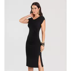 Vestido Feminino Decote Canoa Midi Dianna Preto