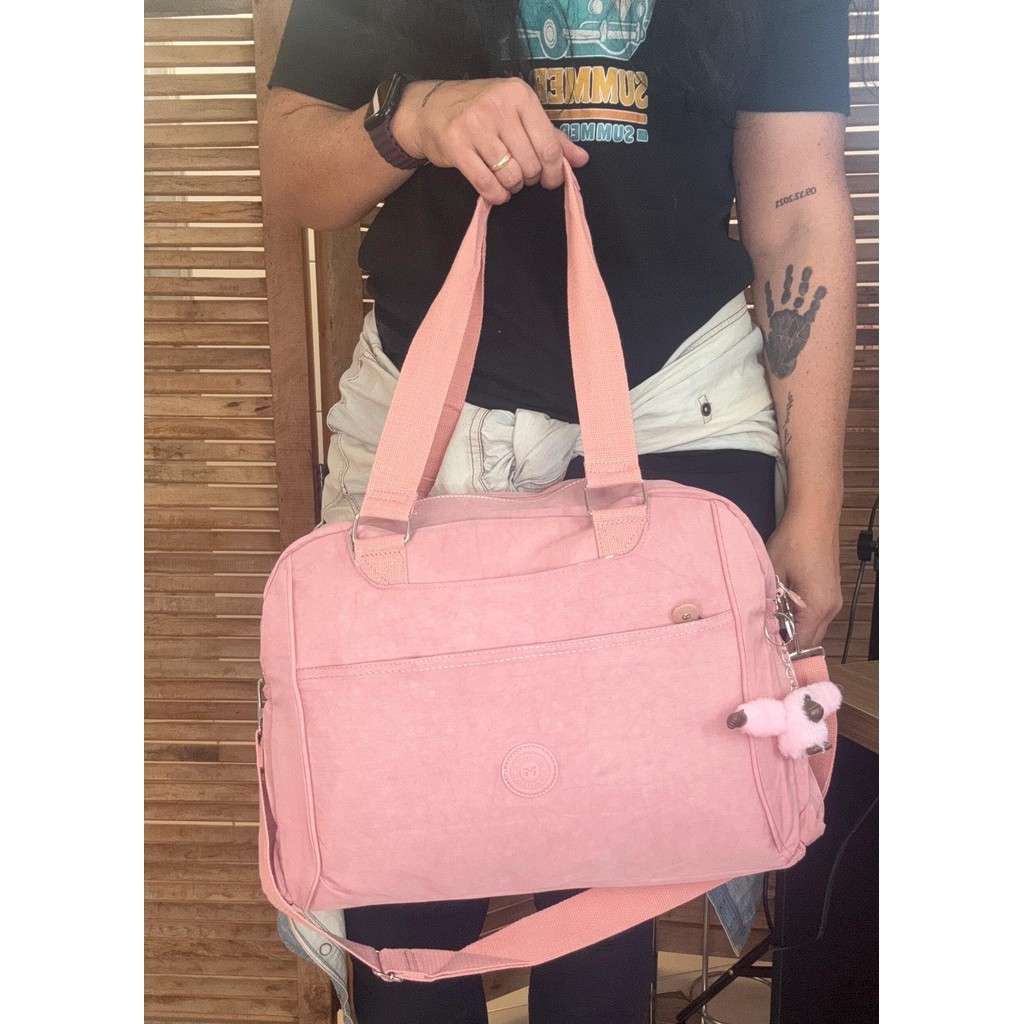 Mala de Mão Bolsa Feminina com Alça Viagem Academia Trabalho Faculdade Maternidade Moderna Chaveiro F P Ecom