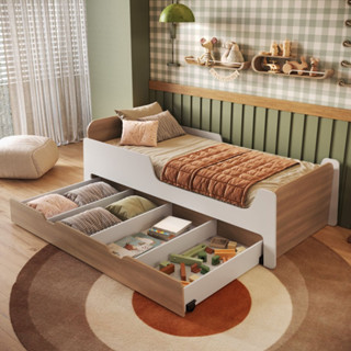 Cama Infantil  Solteiro Mick com Baú Auxiliar em MDF Mobikasa em Oferta na Shopee