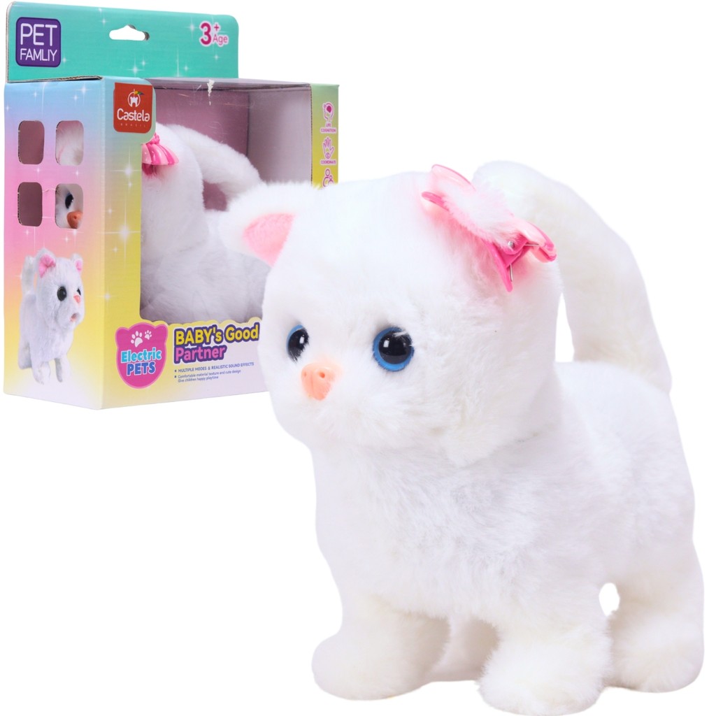 Brinquedo Pelúcia Gato Branco C/ Movimentos a Pilha - Castela em Oferta na Shopee
