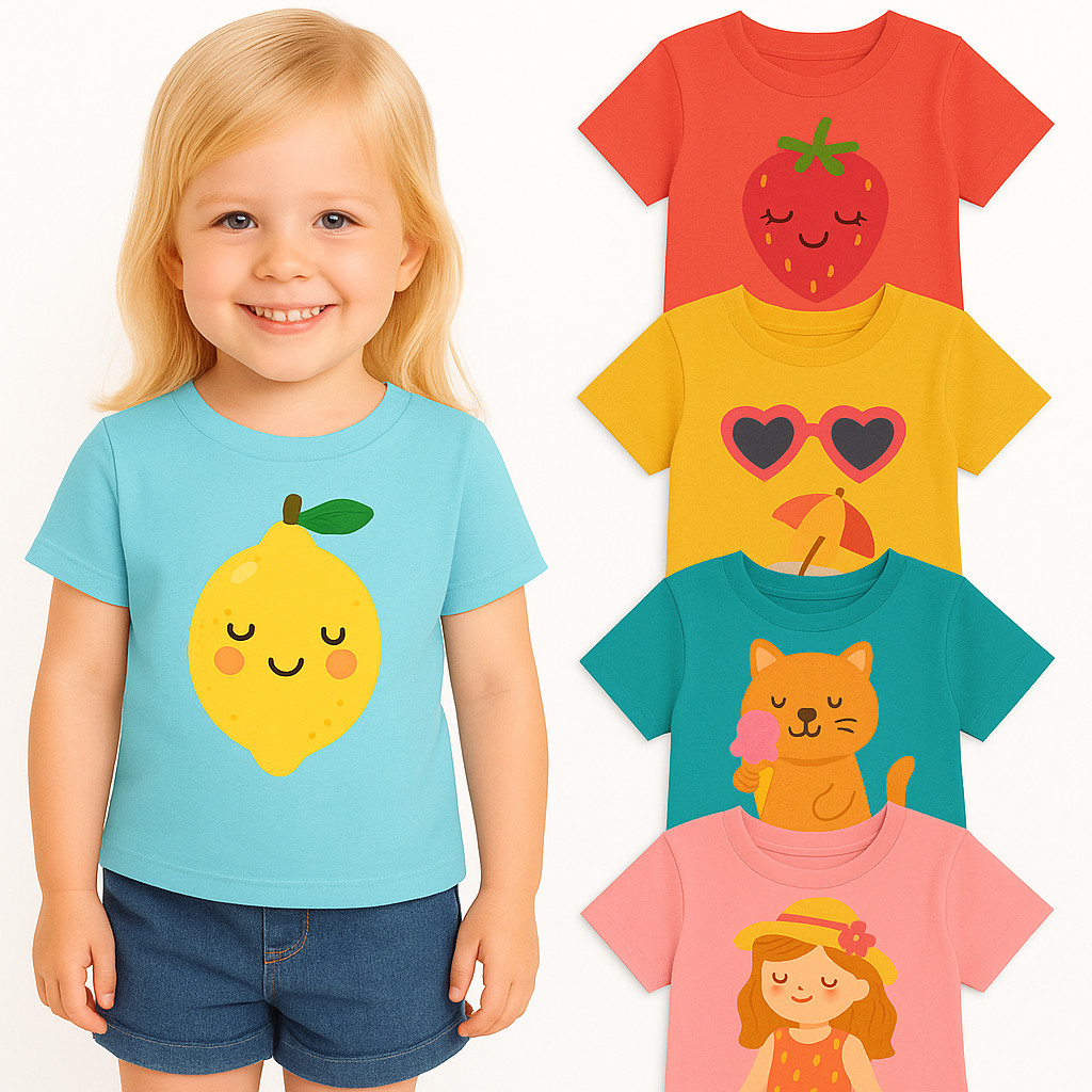 Kit 2 Camisetas de Menina Verão Sortidas Infantil  -Kit 2 Blusas para Meninas Verão Infantil- 2 Camisa Feminina Infantil