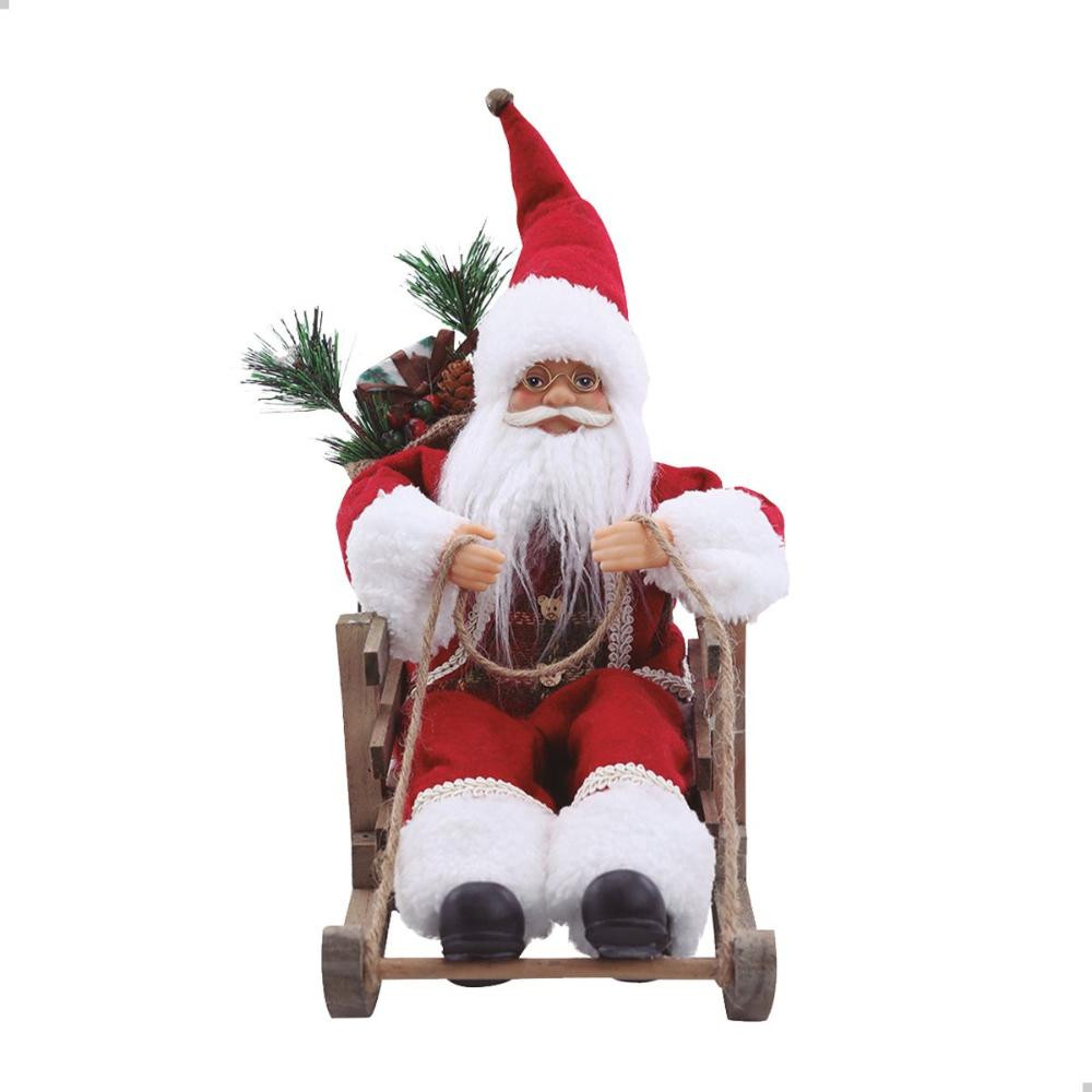 Papai Noel No Trenó Decorativo Vermelho Marrom Verde 30x15x27cm
