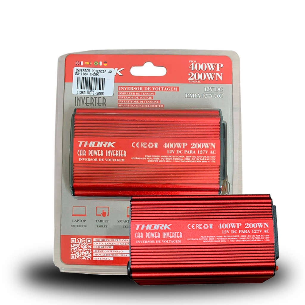 Inversor 12V DC Para 220V AC Com Saída USB 5V 2A Potência Nominal 200W Pico 400W