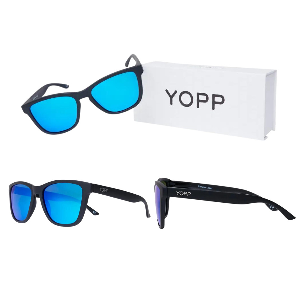 Óculos Yopp de Sol Clássico Sangue Azul Esportivo e Casual 100% Polarizados Proteção UV400 Lente Azul Espelhada Armação