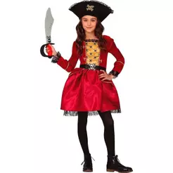 Fantasia Infantil Menina pra Festa Carnaval e Halloween Vestido Piratinha de Luxo com Chapeu de PIrata