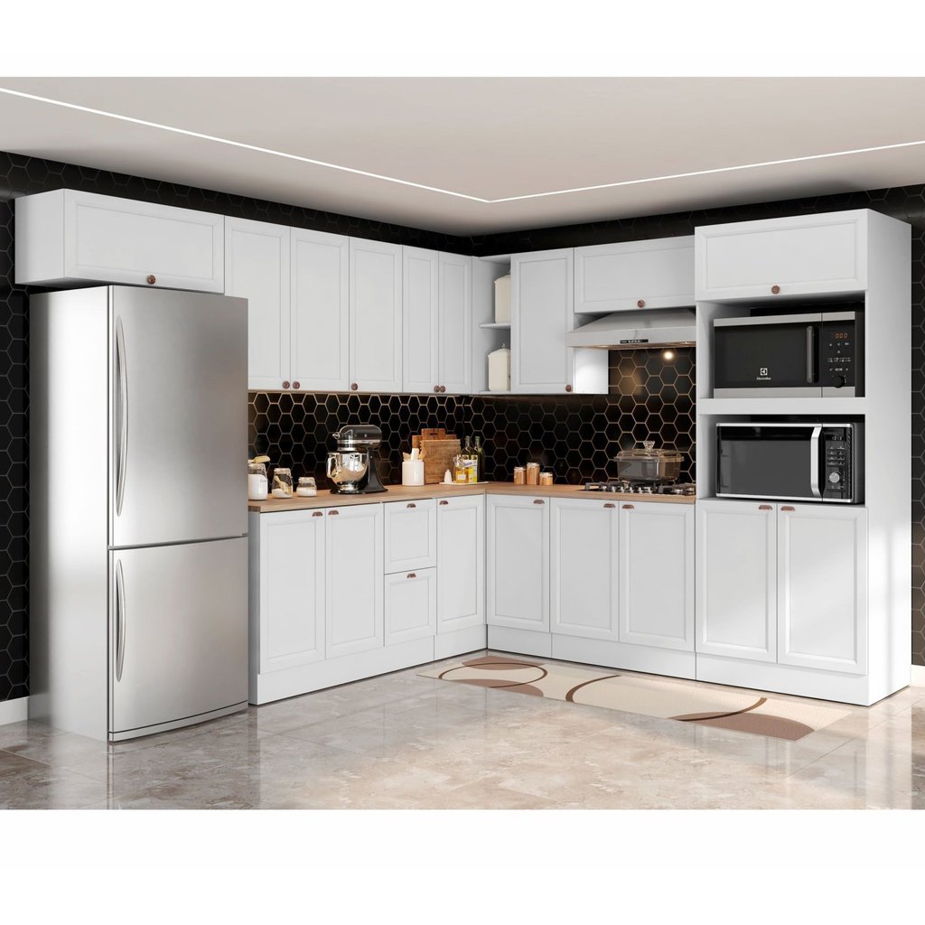 Cozinha Completa 10 Peças 17 Portas 2 Gavetas com Torre Quente Unna Yescasa Branco em Oferta na Shopee
