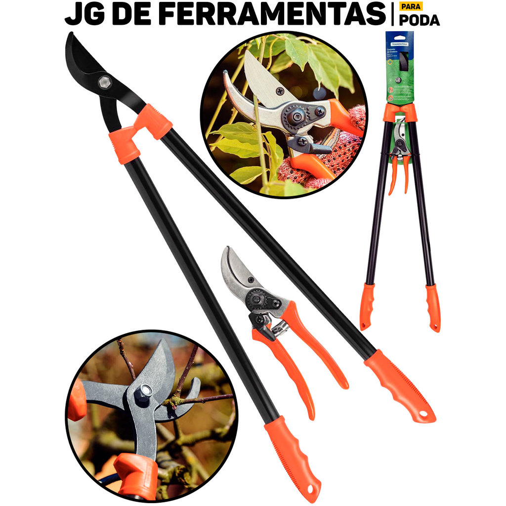 Kit Tesoura e Tesourão De Poda Tramontina Cabo Metálico 2 Peças P/ Jardim Arbusto Galho Horta em Oferta na Shopee