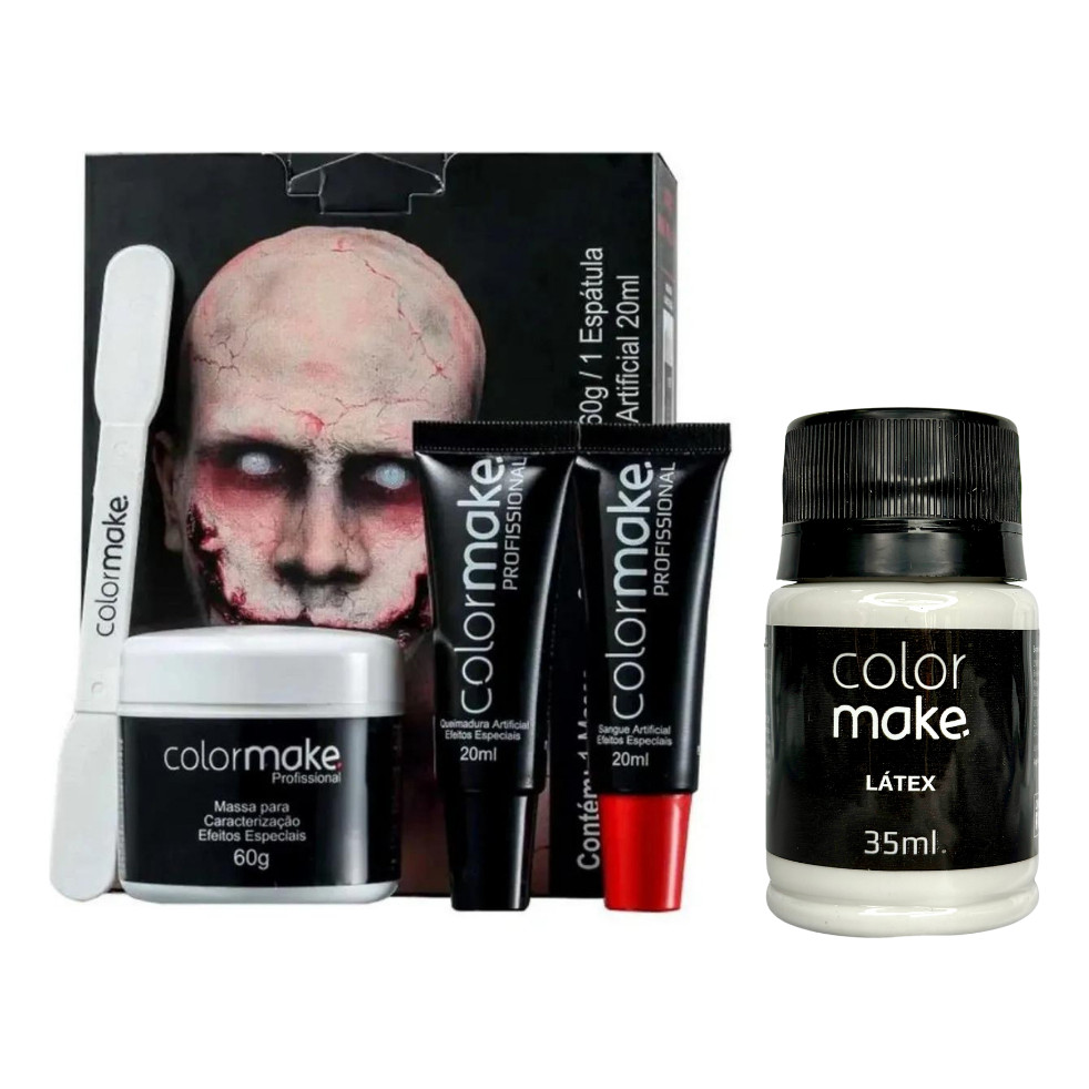 Kit Maquiagem Halloween Sangue Falso Latex Massinha Facial
