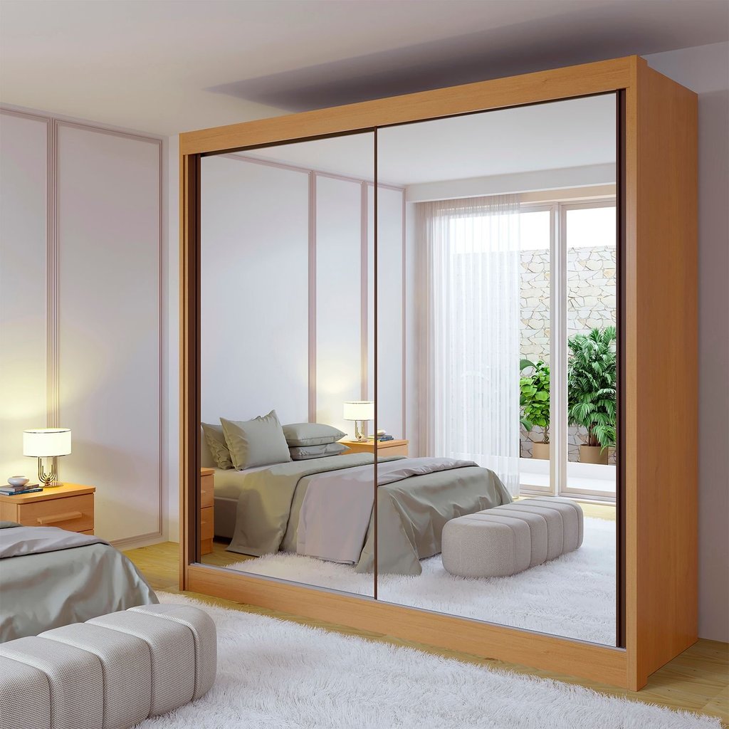 Guarda Roupa Casal MDF 2 Portas com Espelho 6 Gavetas California Cinamomo