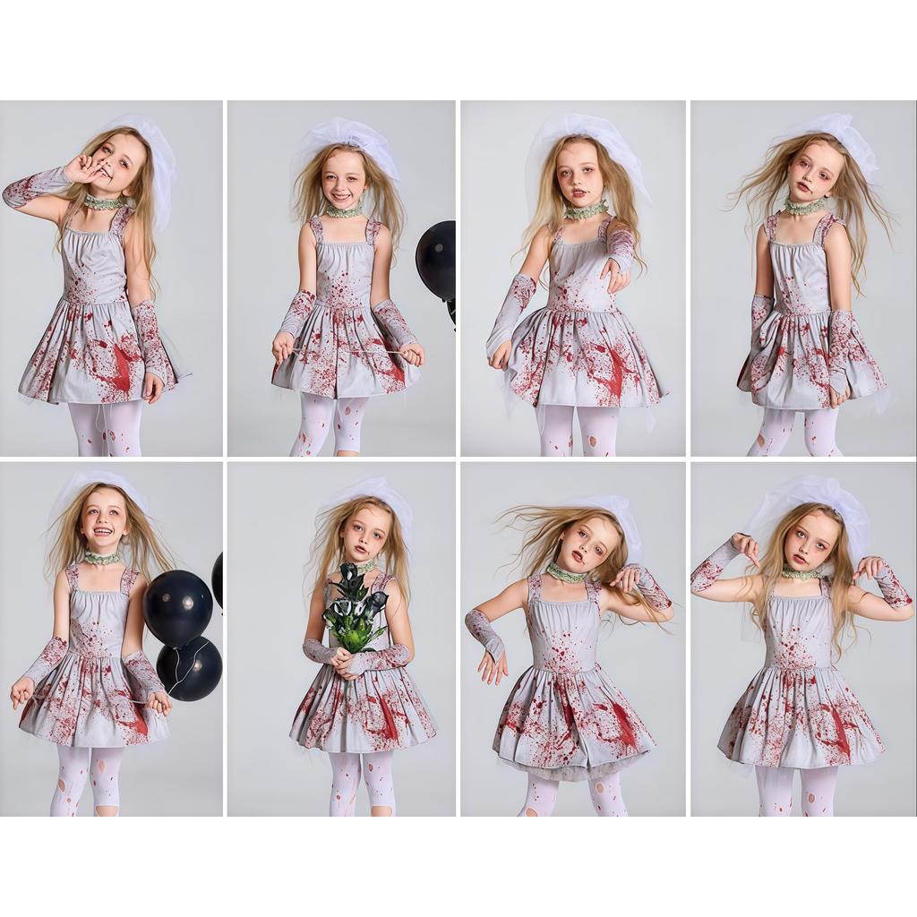 Fantasia De Cosplay De Camisola Ball Bloody Bride / Fantasia Cosplay de Festa Halloween