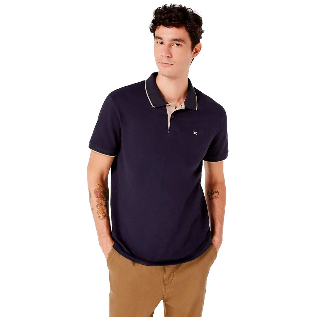 Camiseta Polo Hering Básica Masculina Em Piquet Com Bordado Azul