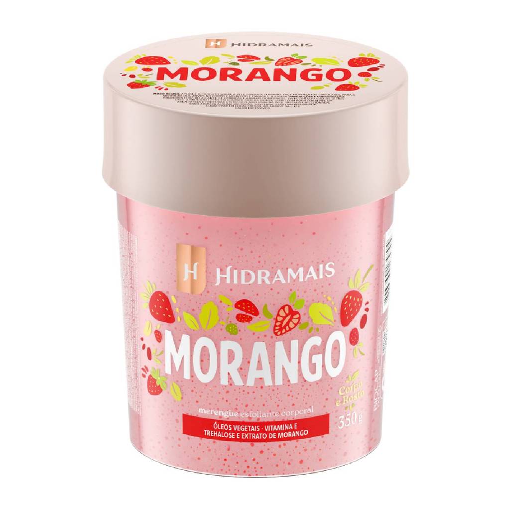 Merengue Esfoliante Corporal Morango Hidramais 350g Óleos Vegetais e Vitamina E Pele Macia Perfumada
