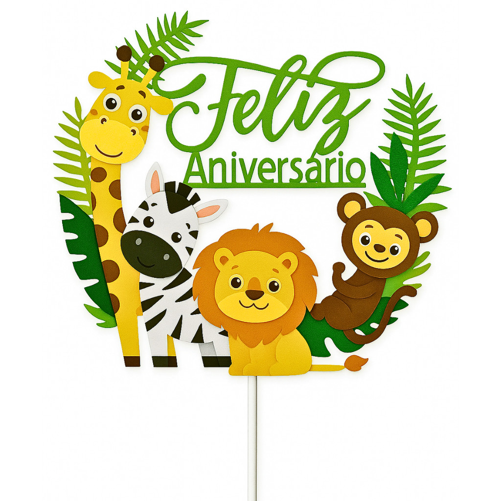Topo de Bolo de Animais Safari Frase 'Frase Feliz'