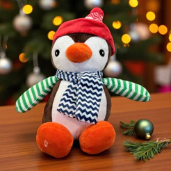 Pinguim de Pelúcia - Cachecol e Touca - 16x22x12cm - 1 unidade - Rizzo