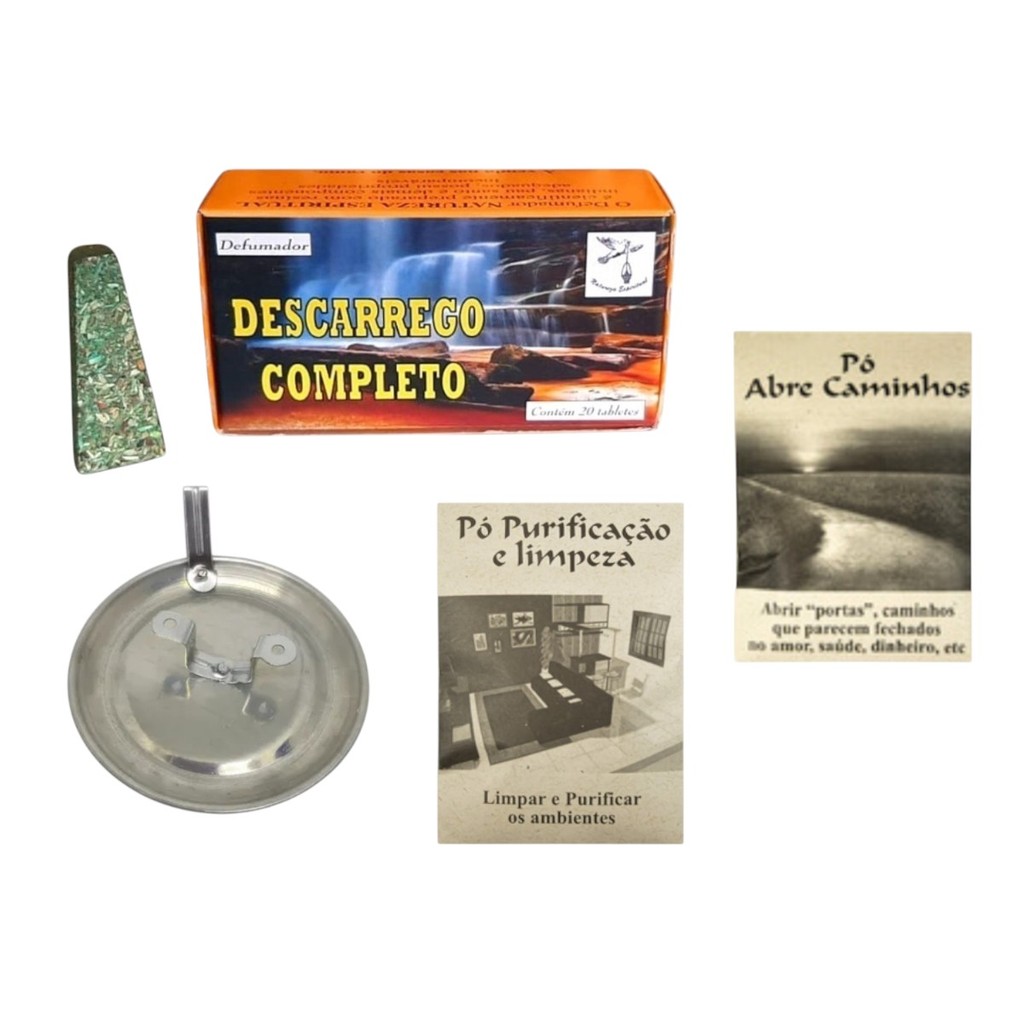 Kit para limpeza Espiritual Porta Defumador + Caixa de Defumador + Po de Purificação/Pó Abre Caminho