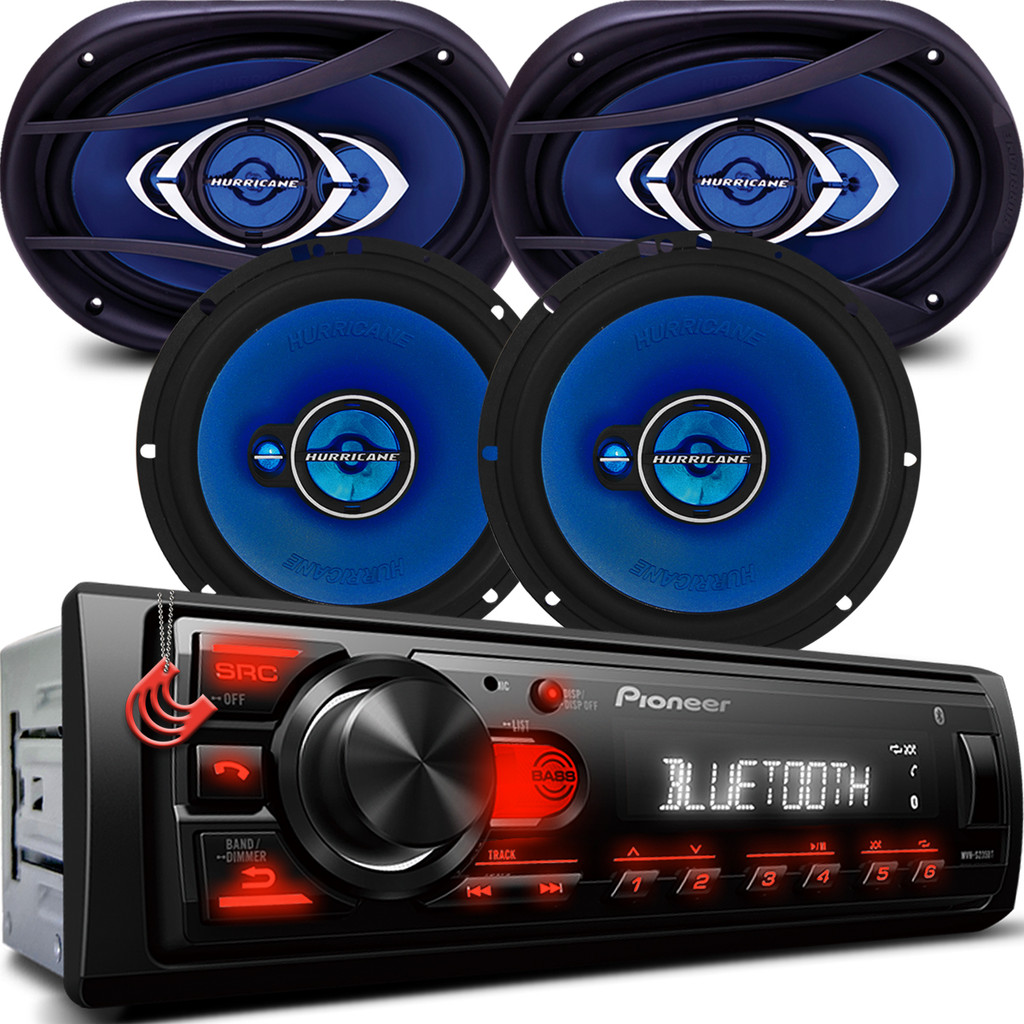 Kit Jogo Auto Radio Som Aparelho Automotivo Usb Pioneer + 4 Falantes Dianteiros e Traseiros Tampão