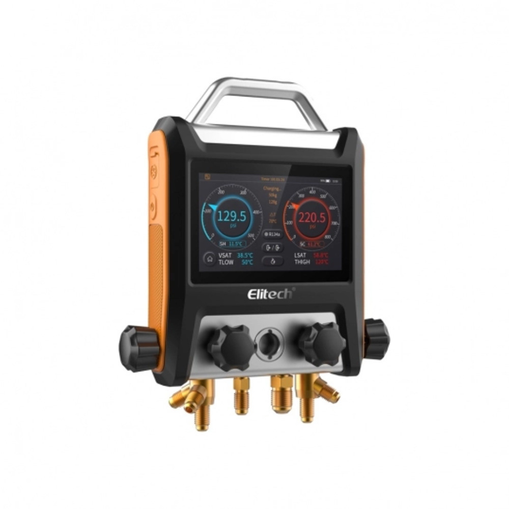 Manifold digital MS-4000 Elitech inteligente com Vacuometro Bluetooth 4 Vias e Maleta Com Mangueiras