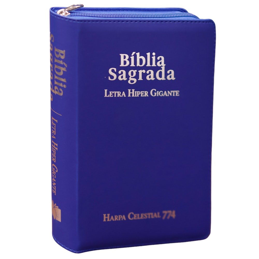 Bíblia Sagrada C/ Zíper | ARC | Letra Hipergigante | Capa Luxo Azul | Harpa Celestial 774 em Oferta na Shopee