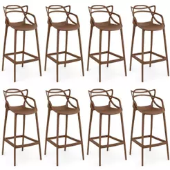 Kit 8 Banquetas Allegra com Encosto Design Cozinha/Bancada
