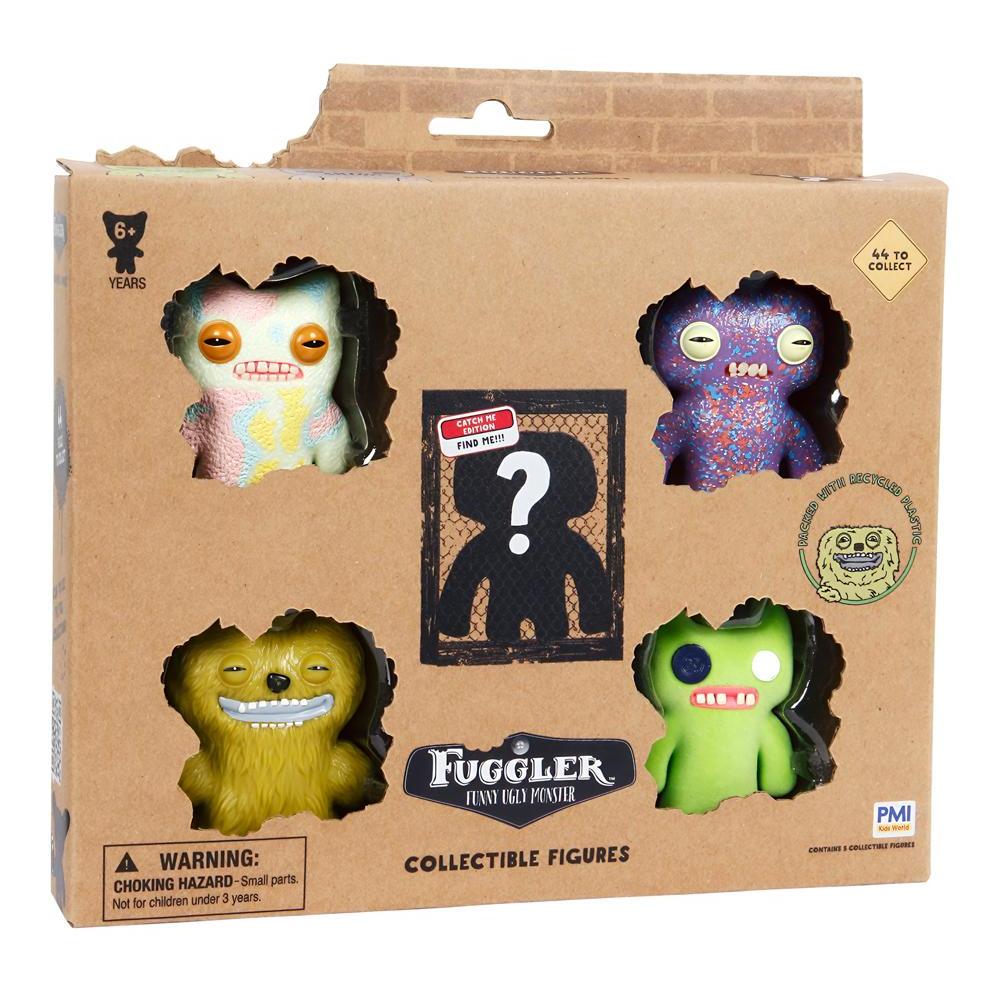 Kit com 5 Mini Bonecos Fuggler 6cm Verde, Tie-Dye, Roxo e Amarelo