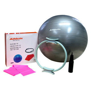 Kit Pilates Yoga Athletic Anel de Pilates 38cm + Bola de Ginástica 65cm com Bomba + Faixa Elástica em Oferta na Shopee