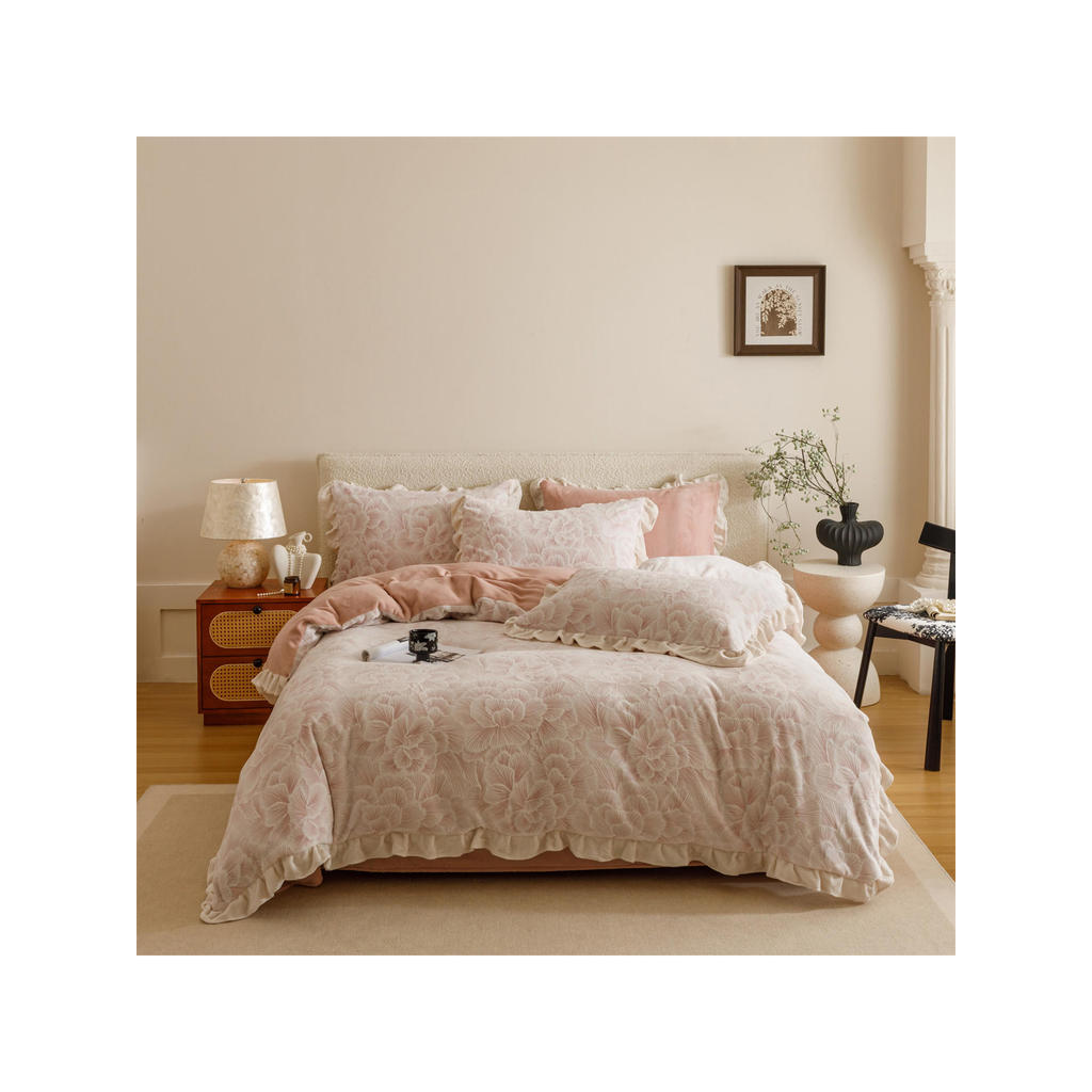 Renda espessada leite velo cama esculpida conjunto de quatro peças outono inverno Coral velo flanela mais velo lenç
