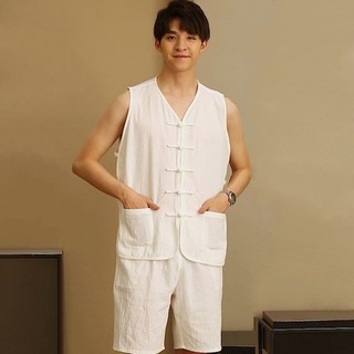 Verão estilo chinês colete terno masculino Tang terno casaco de meia-idade idosos pequim Undershirt Retro estilo antigo 
