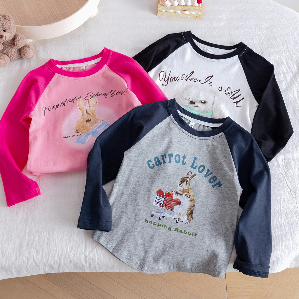 Meninas camiseta primavera outono 2026 novo estilo crianças estilo ocidental primavera bebê menina puro algodão de manga