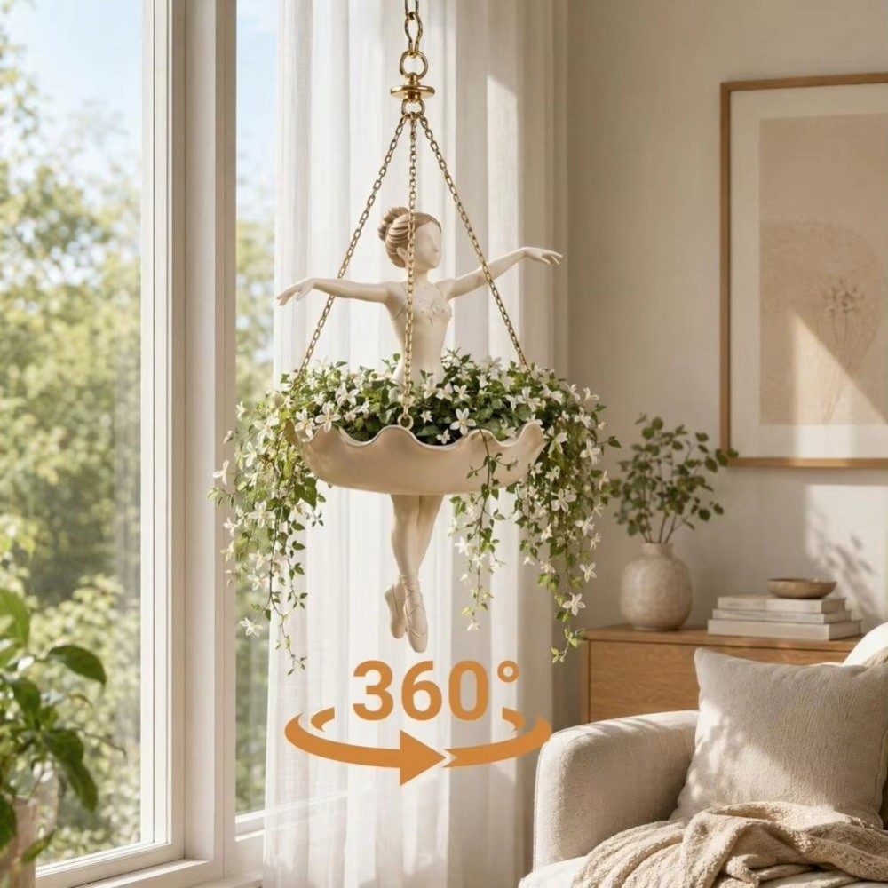 Ballet Dancer Pendurado Plantador , Elegante Figura De Bailarina Vaso De Flores De Fadas Em Resina , Esculpido À