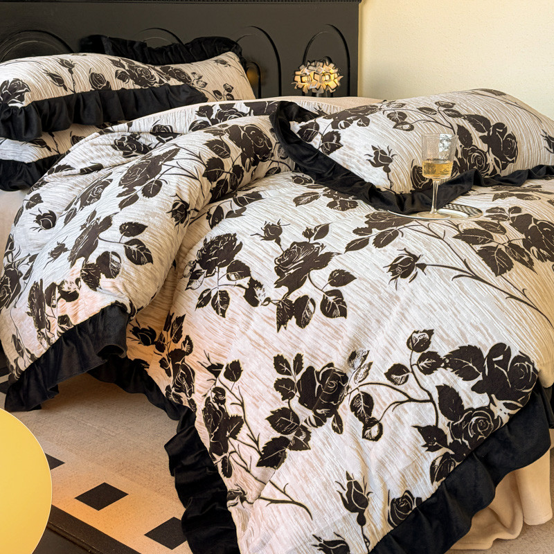Francês Retro classe A inverno quente leite velo conjunto de quatro peças grosso flanela colcha capa Anti-estática cama 