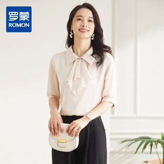 [Elegante intelectual] Romon verão feminino camisa de manga curta elegante All-Match elegante gravata borboleta camisa d