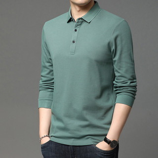 Camiseta masculina de manga comprida de algodão primavera outono puro algodão POLO camisa pequena cor sólida versão pura