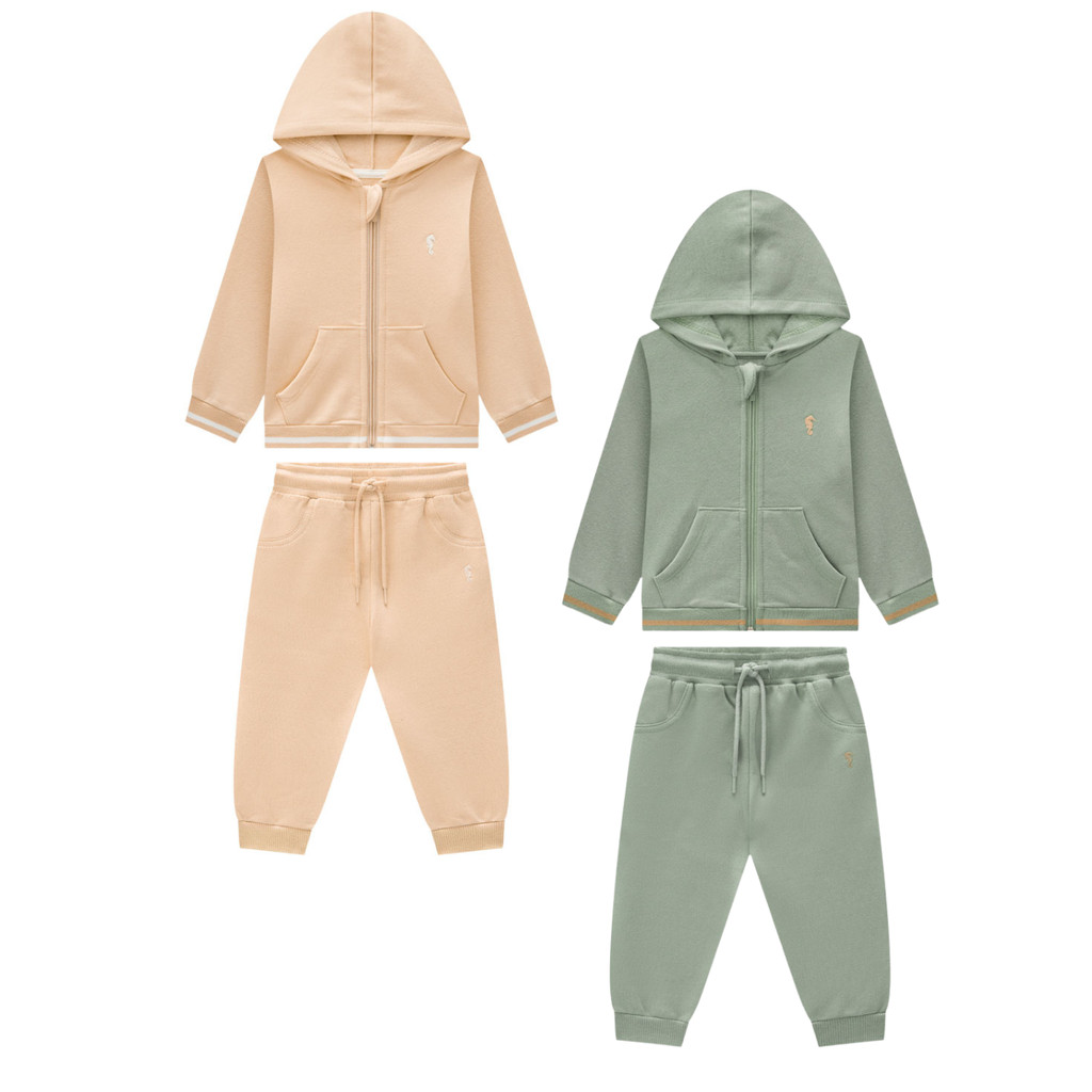 Conjunto Infantil Masculino Jaqueta Com Capuz E Calça Moletom Felpado