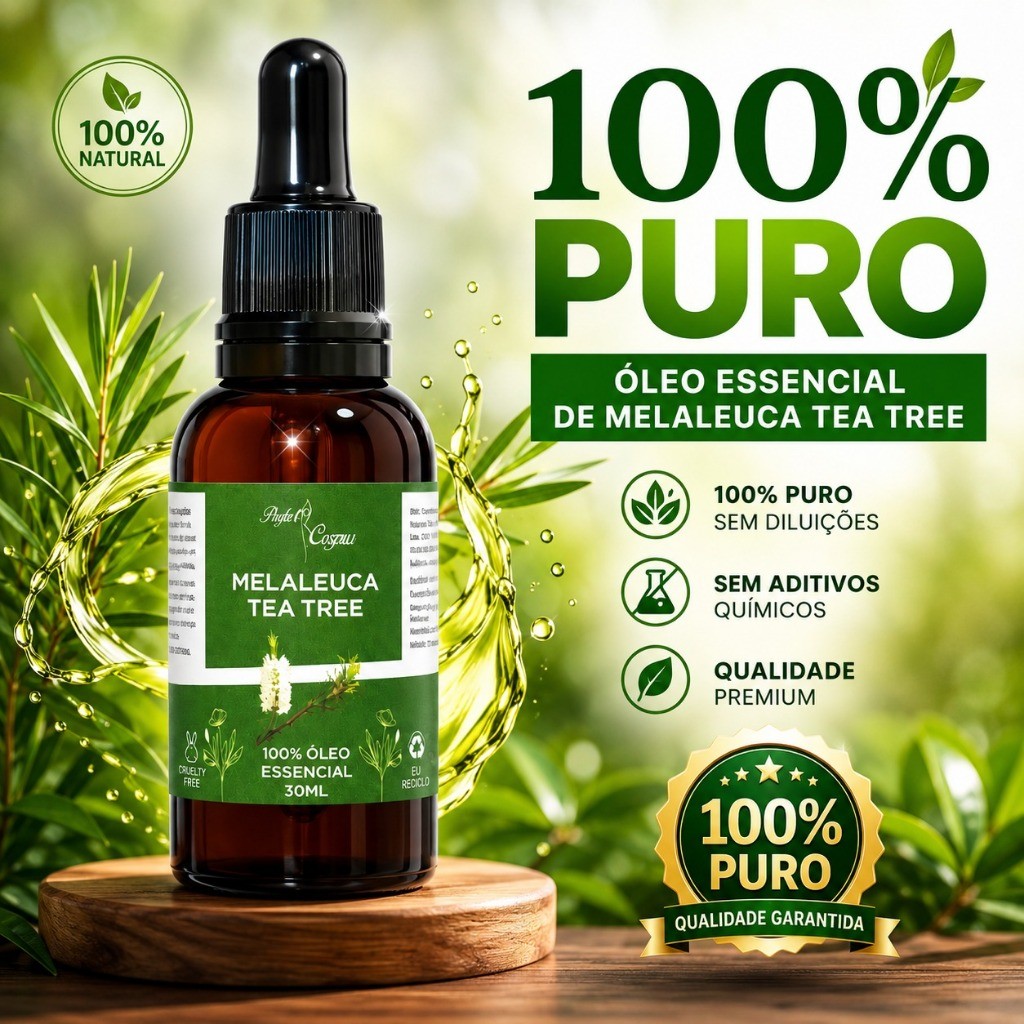 Kit 3 Óleo Essencial Melaleuca Tea Tree Puro 30ml - Acne Pele Cabelo Unha Aromaterapia Candidíase
