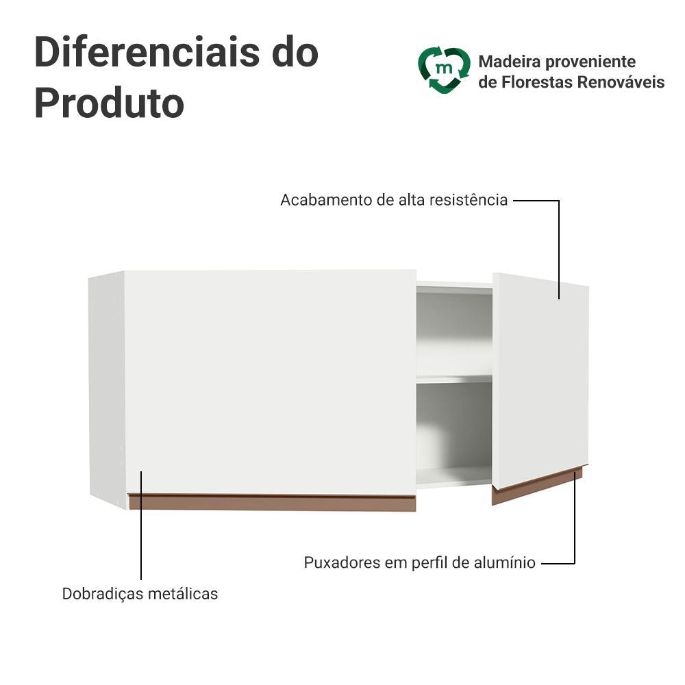 Armário de Cozinha Aéreo 120 x 50 cm 2 Portas Branco Reims Madesa — imagem 2 de 2