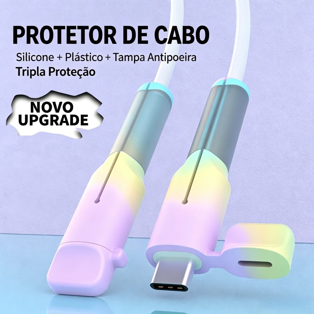 Kit Protetor Completo para Cabo com Espiral 1,4m Anti-Dobra USB-A USB-C Lightning – Escolha o Conector
