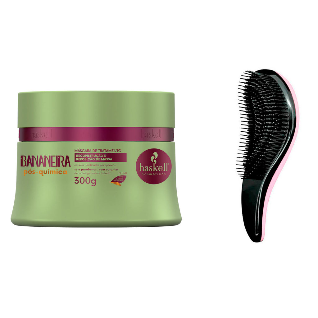 Máscara Haskell Bananeira 300g Reposição de Nutrientes + Escova Antiquebra dos Fios