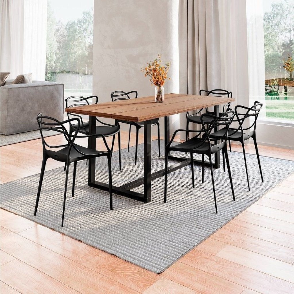 Conjunto Mesa de Jantar Rústica de Madeira Maciça com Cadeiras Allegra Preto/Marrom 210