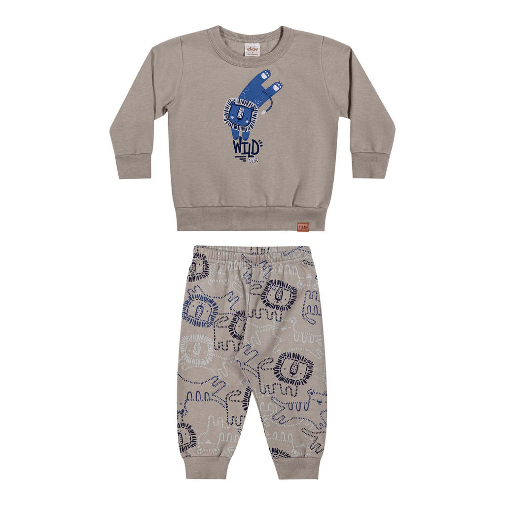 Conjunto Bebê Menino Moletom Leão Elian Cinza