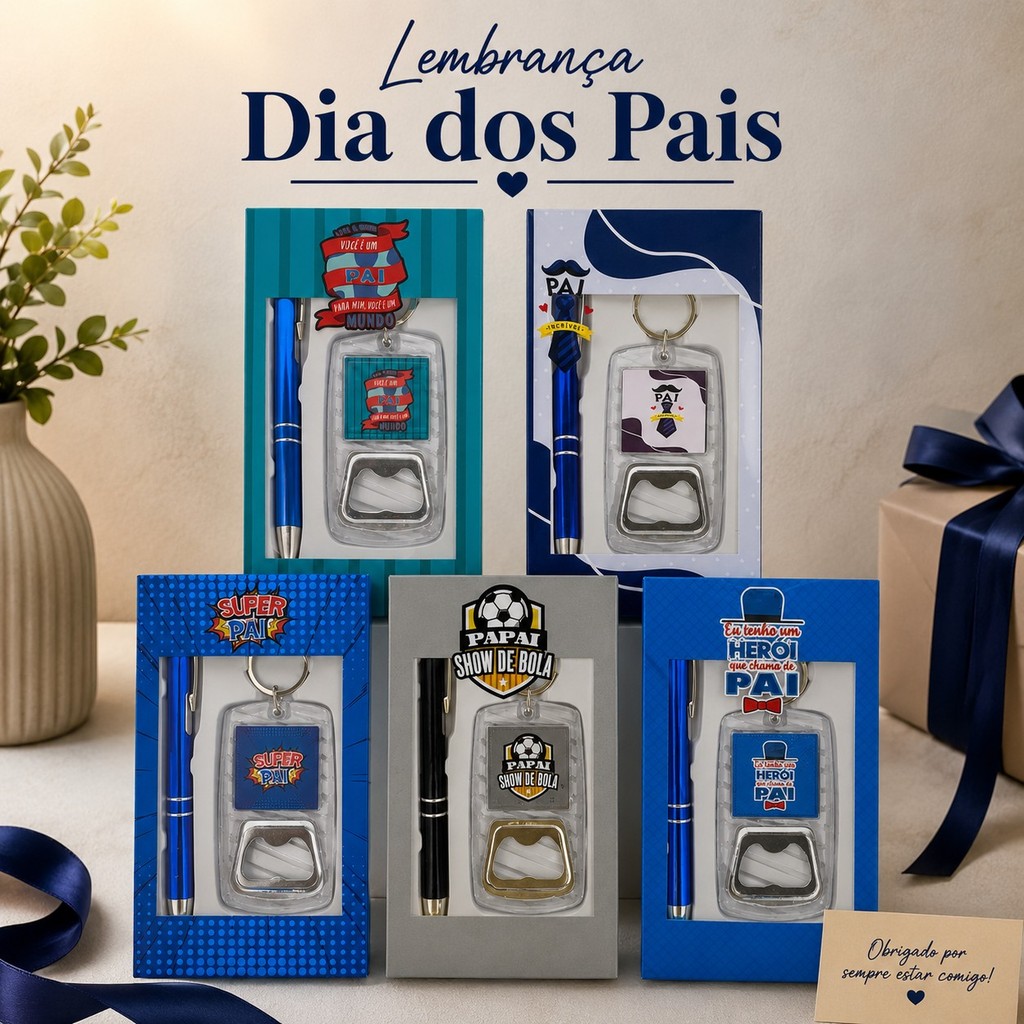 Kit Caneta Executiva + Chaveiro Metálico Com Abridor Dia dos Pais Para Presente Lembrancinhas