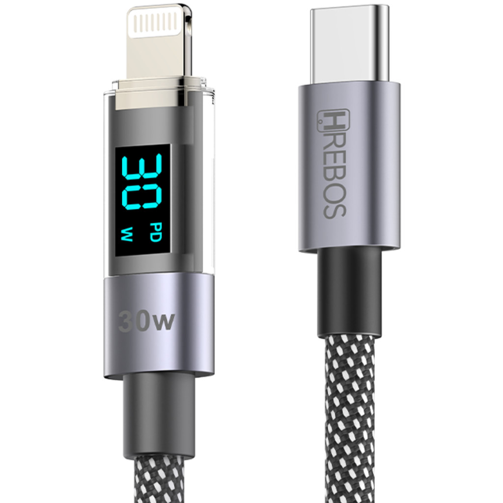 Cabo USB C para Lightning 30W Turbo 3 1A Premium Tech Led 1 Metro Preto Hrebos C