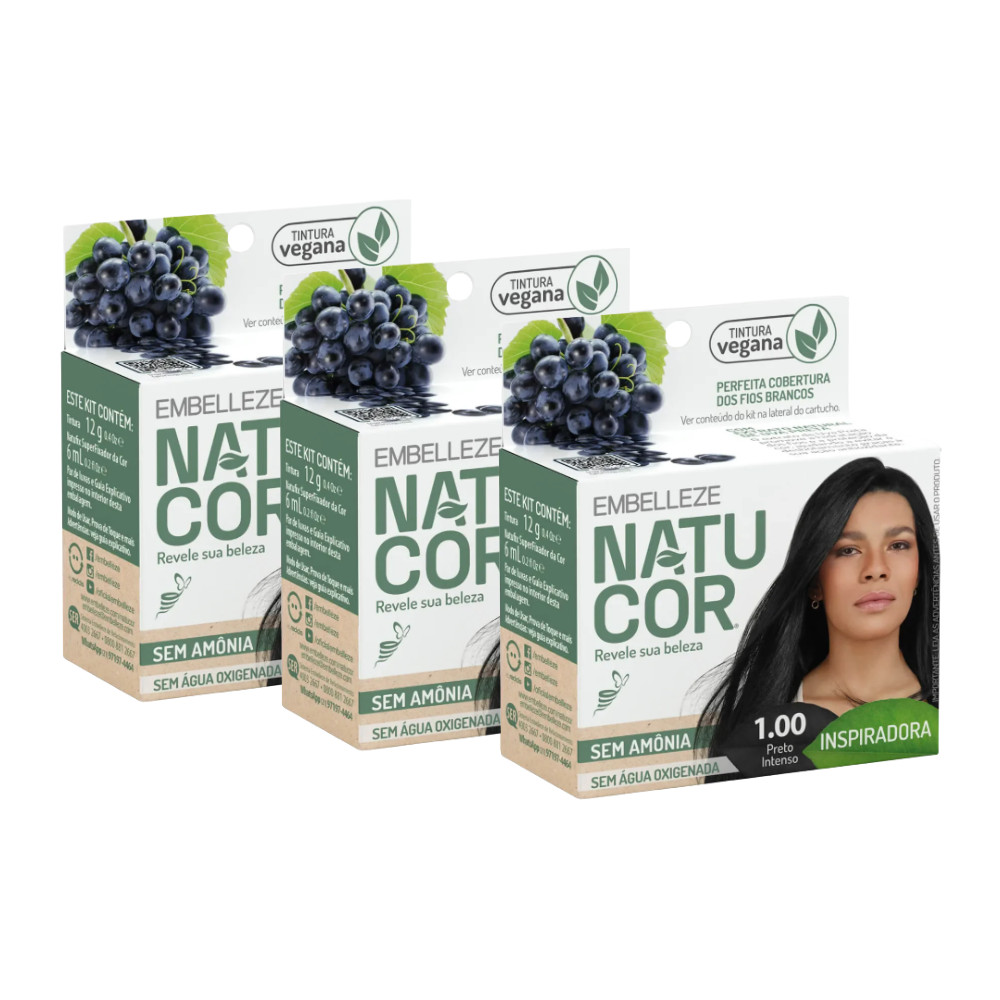Kit 3 Natucor Naturalmente Inspiradora Uva Preta Preto Intenso 1.00