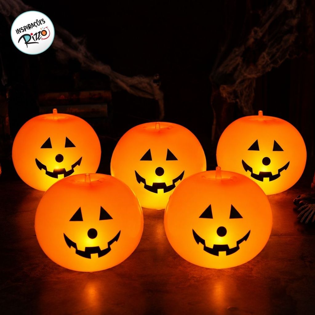 Balão Abóbora com LED - 25cm - 5 Unidades - Decoração de Halloween Dia das Bruxas — imagem 2 de 2